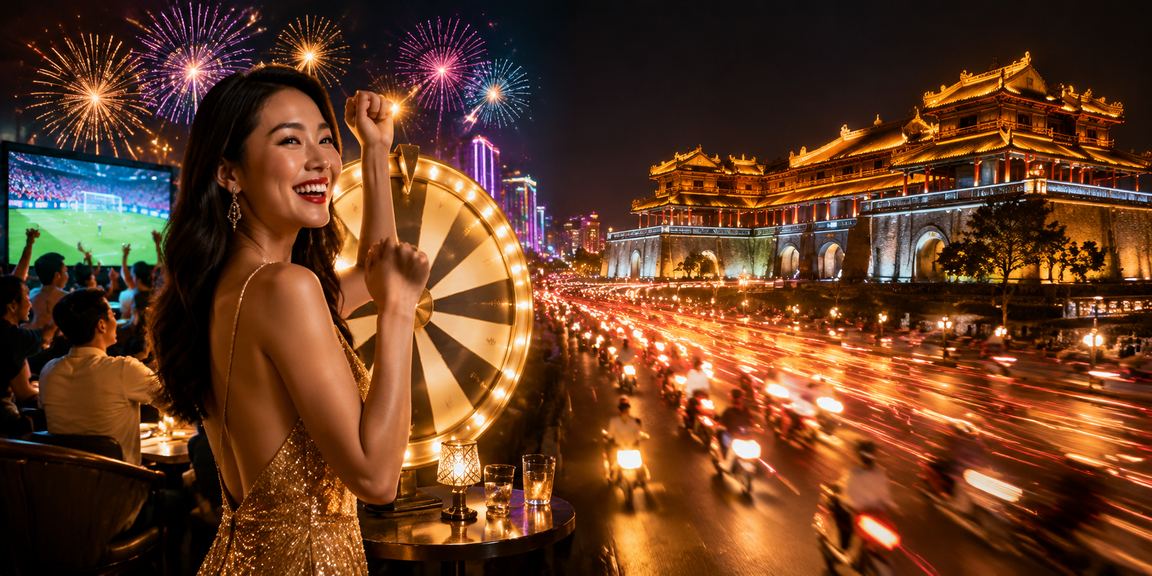 Khu vực thông báo và đăng nhập với ánh sáng neon tại Huế